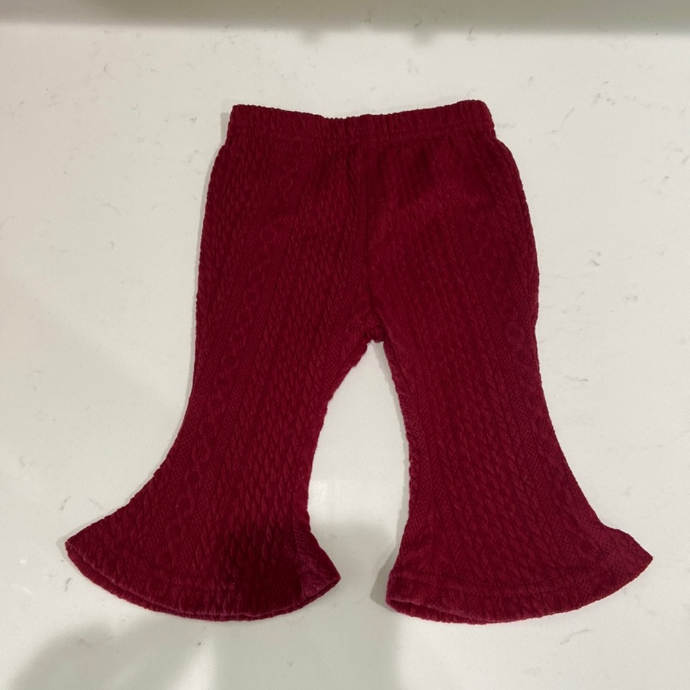 PitPat 3-6 month Girl Basic Solid Ribbed Flare Pants burgundy 💕